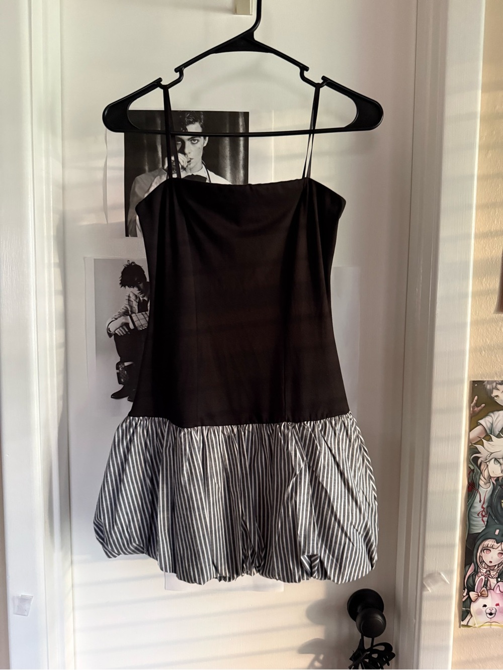 All Saints Black Mini Dress with Striped Bubble Hem